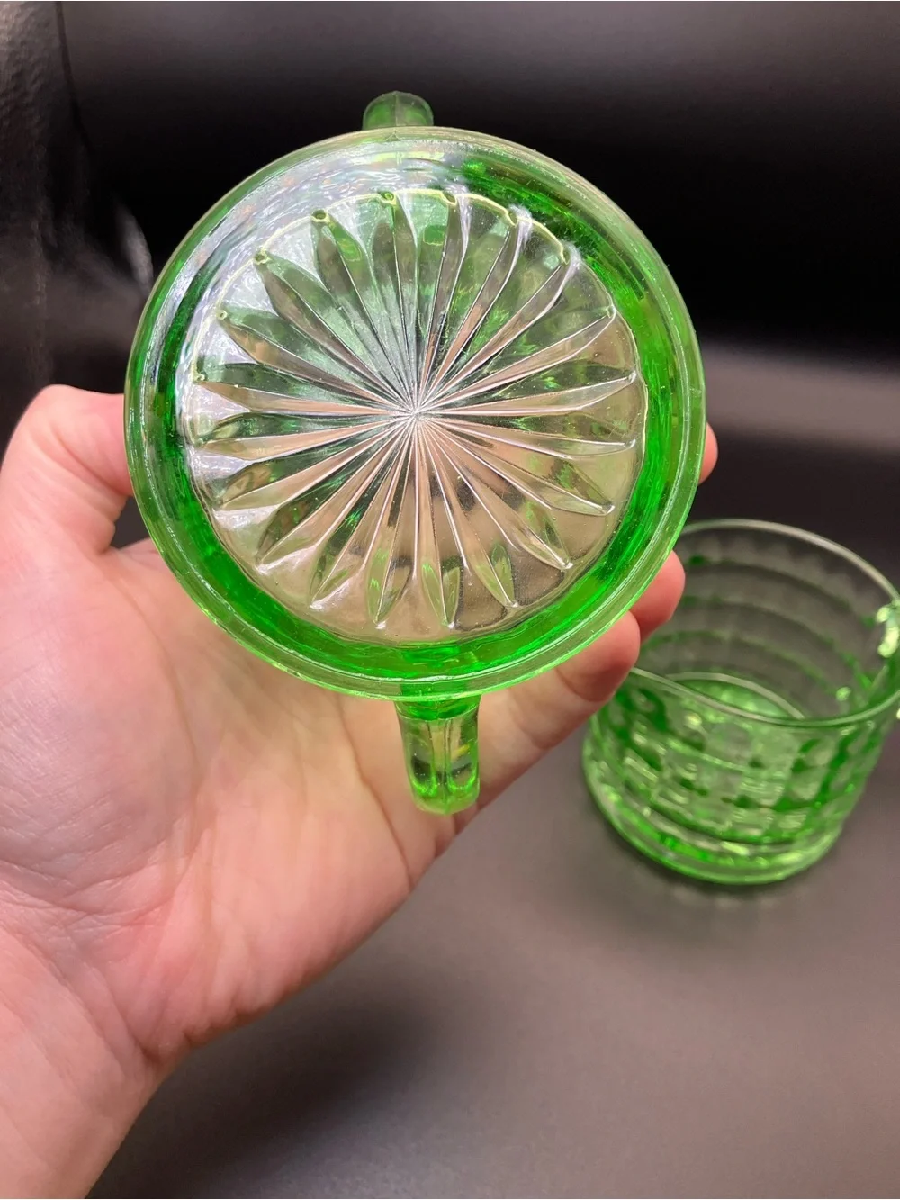 Vintage Green Depression Glass Creamer and Sugar Set